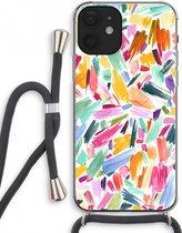 Case Company® - iPhone 12 mini hoesje met Koord - Watercolor Brushstrokes - Telefoonhoesje met Zwart Koord - Extra Bescherming aan alle Kanten en Over de Schermrand