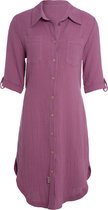 Knit Factory Kim Dames Blousejurk - Lange blouse dames - Blouse jurk paars - Zomerjurk - Overhemd jurk - XL - Violet - 100% Biologisch katoen - Knielengte