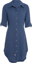 Knit Factory Kim Dames Blousejurk - Lange blouse dames - Blouse jurk donkerblauw - Zomerjurk - Overhemd jurk - L - Jeans - 100% Biologisch katoen - Knielengte