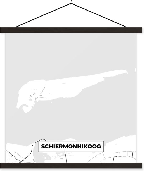 Posterhanger incl. Poster 90x90 cm - Schoolplaat - Schiermonnikoog - Plattegrond - Eiland - Kaart - Stadskaart - Textielposter - Zwarte latten - Plattegrond