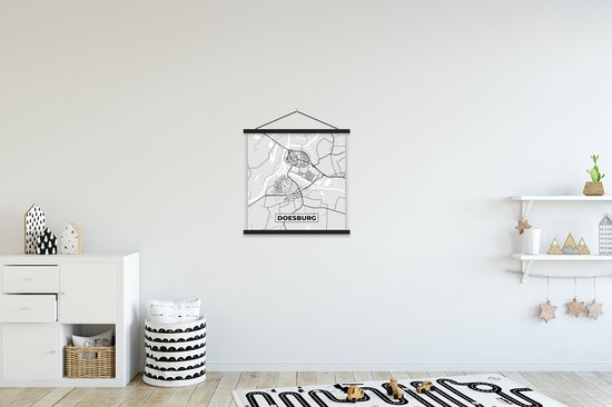 Affiche scolaire - Doesburg - Pays- Nederland - Carte - Plan d'étage - Plan de la ville - Zwart Wit - 40x40 cm - Lattes noires