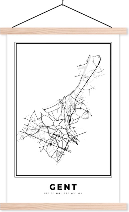 Affiche scolaire - Plan de la ville - Zwart et Wit - Carte - Gand - België - Plan d'étage - 60x90 cm - Lattes vierges