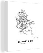 Canvas Schilderij Frankrijk – Stadskaart - Zwart Wit – Saint Étienne – Plattegrond – Kaart - 90x90 cm - Wanddecoratie