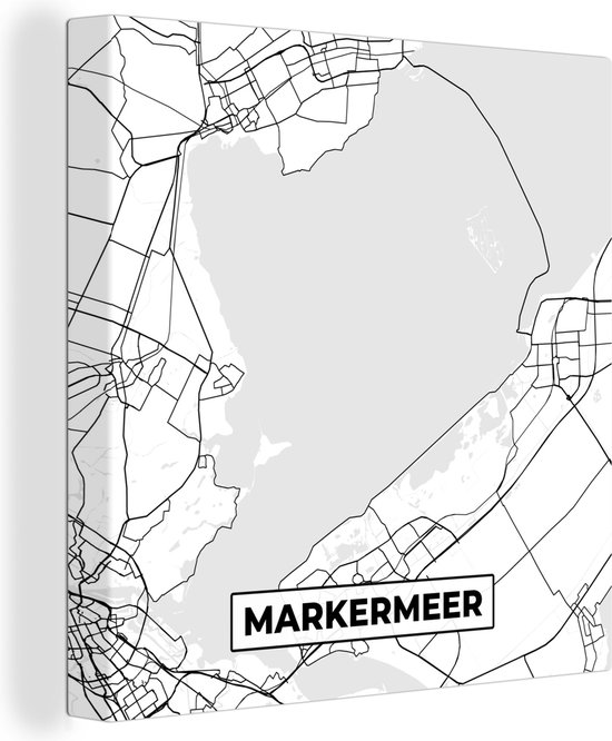 Canvas Schilderij Kaart - Plattegrond - Stadskaart - Markermeer - 90x90 cm - Wanddecoratie