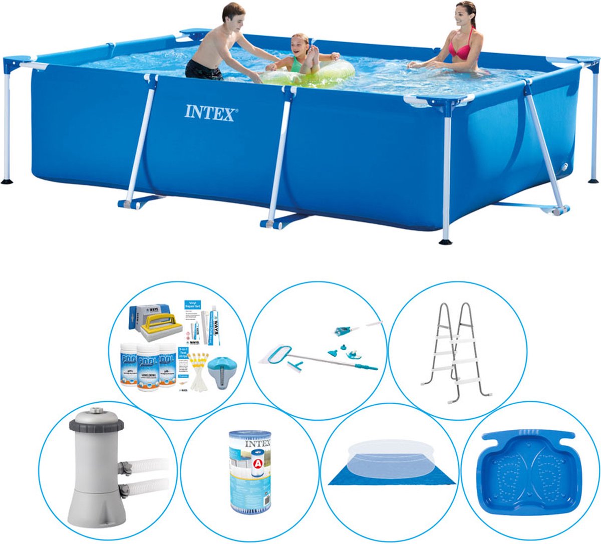 Intex Frame Pool Rechthoekig 300x200x75 cm - 8-delig - Alles in 1 Zwembad Pakket