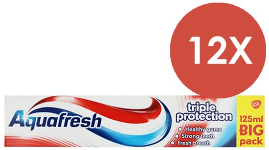 Aquafresh Triple Protection tandpastabuisje, 125 ml BIG pack, met rode, witte en blauwe golven.