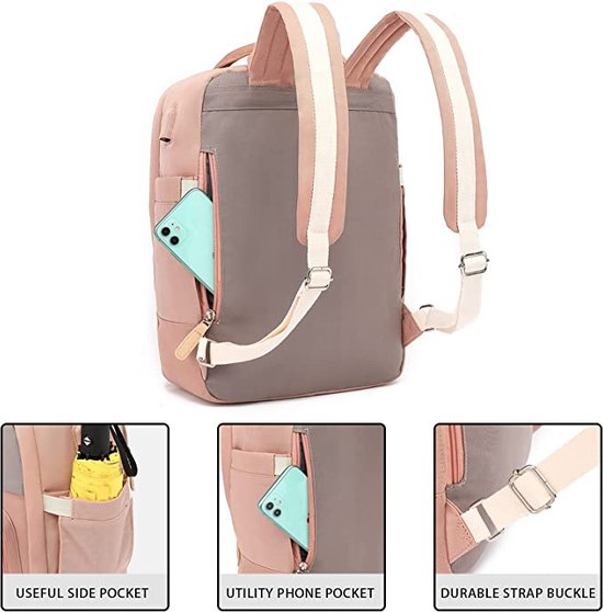 Schoolrugzak Voor Meisjes, Jongens en Tieners Roze - No 3 - Rugzak voor Dames en Heren Voor School - 16 Inch Laptopvak - Van Gerecycled PET - Waterafstotend - Eén Maat