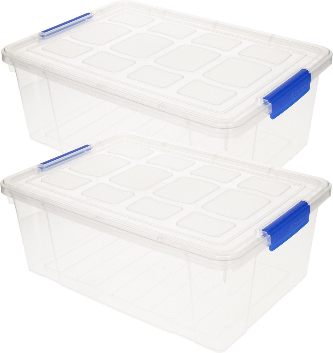 2x stuks Opslag/opberg bakken/kisten/manden met deksel 37 x 26 x 14 cm transparant - Opbergbakken
