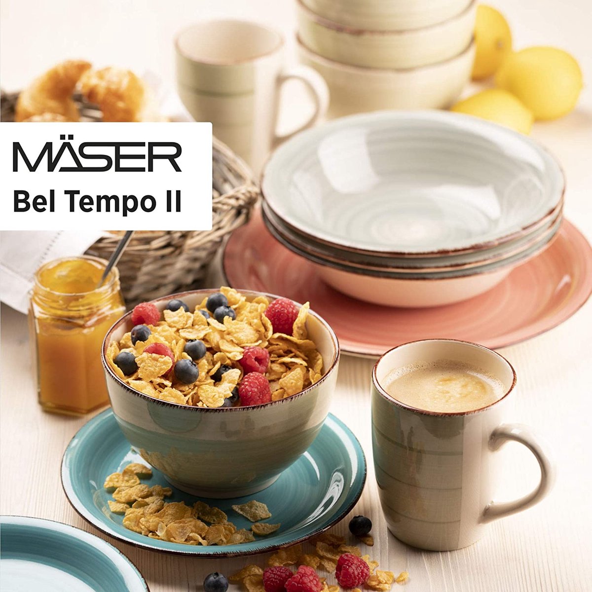 MÄSER Bel Tempo II Bordenset, 6 Personen, 12-Delig, Turquoise