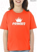 PRINSES kids t-shirt - Oranje met wit - Maat 104 - Korte mouwen - Ronde hals - Normale Pasvorm - Grappige teksten | designs - Leuke shirts - Humor - Original Kwoots - Cadeau - Koni