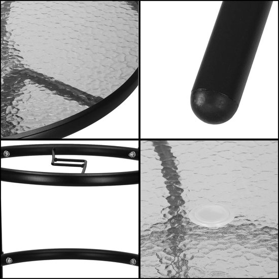 Table de jardin Springos | table d'extérieur | Table d'appoint d'extérieur | Métal | Verre trempé | Rond | 90 x 72 cm | Noir
