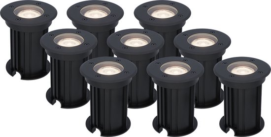 HOFTRONIC - Set van 9 Maisy LED Grondspot Zwart - 4000K Neutraal wit - Rond Aluminium - 5 Watt 400 Lumen - Tuinspots, Padverlichting en Opritverlichting