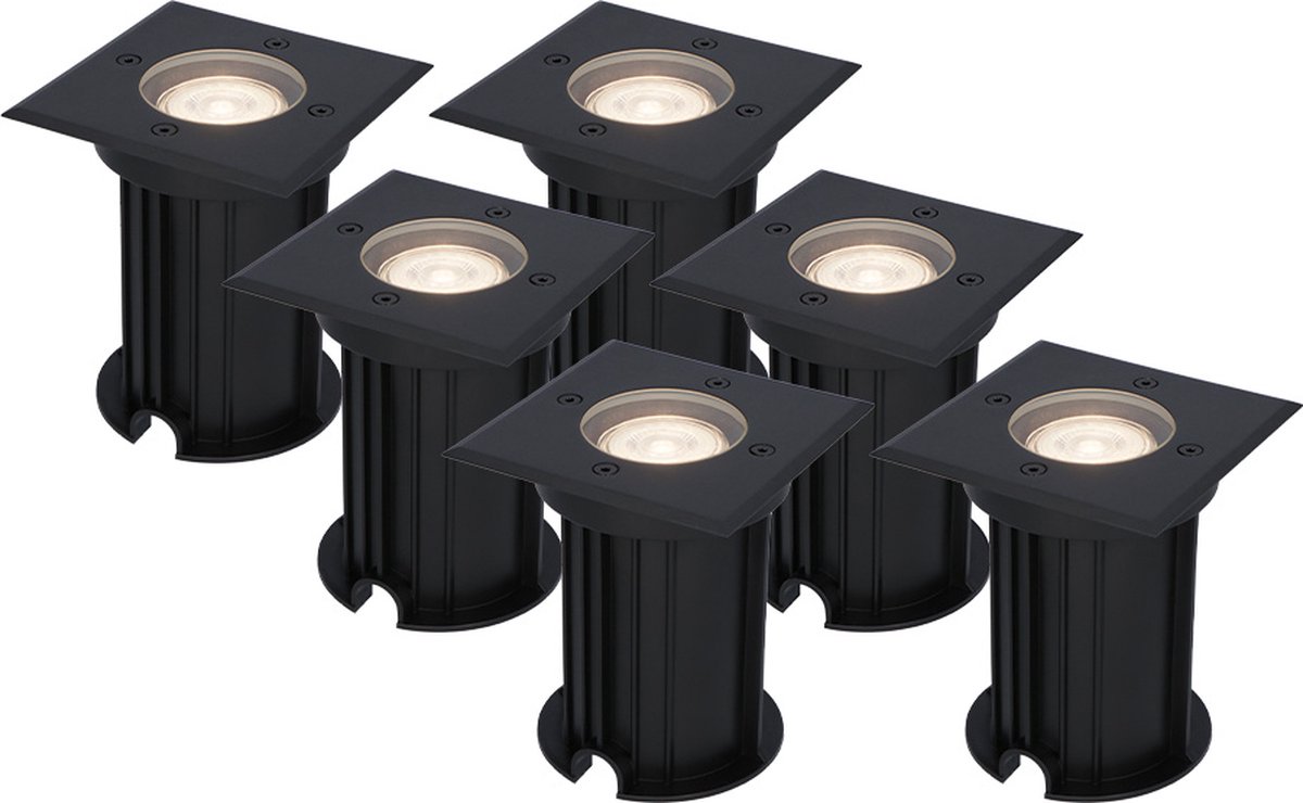HOFTRONIC - Set van 6 Ramsay LED Grondspot Zwart - 4000K Neutraal wit - Vierkant Aluminium - 5 Watt 400 Lumen - IP67 Waterdicht - 3 jaar garantie - Inbouwdiepte: 140mm, Inbouwdiameter: 103mm - Tuinspots, Padverlichting en Opritverlichting