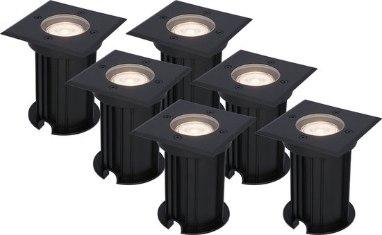 HOFTRONIC™ 6x Ramsay dimbare LED grondspot - Vierkant - Zwart - 4000K neutraal wit - 5 Watt - IP67 straal waterdicht - 3 jaar garantie Grondspot buiten 230V