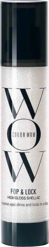 Een flesje Color Wow Pop & Lock High Gloss Shellac met zilveren glitters, 55 ml.