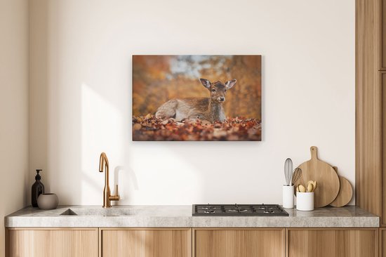 Artaza Canvas Schilderij Hert - 90x60 cm - Wanddecoratie Herfst - Muurdecoratie Bos - Schilderijen Op Canvas