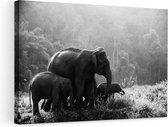 Artaza Canvas Schilderij Olifanten Familie in de Jungle - Olifant - Zwart Wit - 90x60 - Foto Op Canvas - Canvas Print - Muurdecoratie