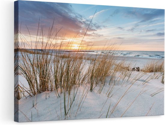Artaza Canvas Schilderij Strand en Zee vanuit Duinen - 90x60 - Foto Op Canvas - Canvas Print - Muurdecoratie