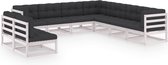 9-delige Loungeset met kussens massief grenenhout wit