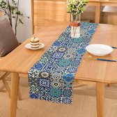Bedrukt Velvet textiel Tafelloper - 45x220 - Blauwe mandala - Fluweel - Runner -De Groen Home