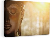 Artaza Canvas Schilderij Boeddha Beeld met Zon - 60x40 - Foto Op Canvas - Canvas Print