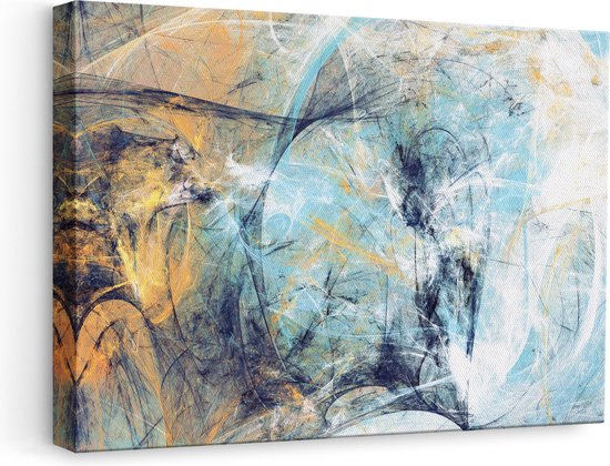 Artaza Canvas Schilderij Abstracte Kunst - Rustige Blauwe en Gele Kleuren  - 60x40 - Foto Op Canvas - Canvas Print