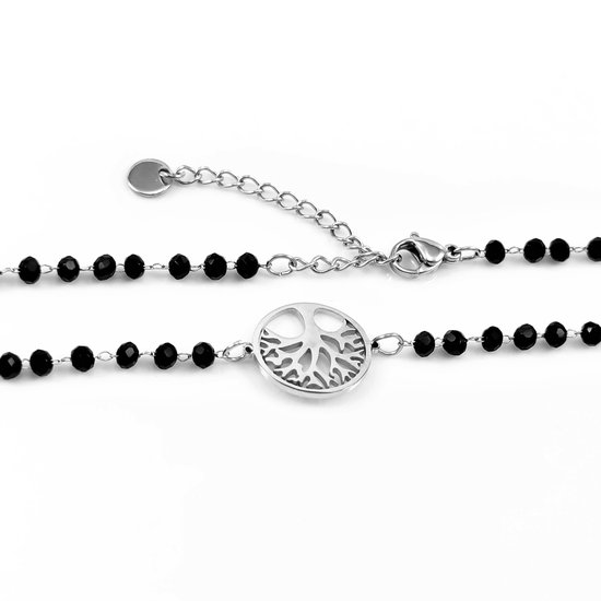 Collier Cristal Femme - Symbole Arbre de Vie Acier Inoxydable - Tour de Choker Noir