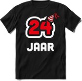 24 Jaar Feest kado T-Shirt Heren / Dames - Perfect Verjaardag Cadeau Shirt - Wit / Rood - Maat S