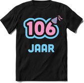 106 Jaar Feest kado T-Shirt Heren / Dames - Perfect Verjaardag Cadeau Shirt - Licht Blauw / Licht Roze - Maat S