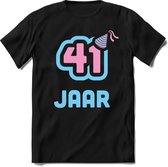 41 Jaar Feest kado T-Shirt Heren / Dames - Perfect Verjaardag Cadeau Shirt - Licht Blauw / Licht Roze - Maat L