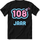 108 Jaar Feest kado T-Shirt Heren / Dames - Perfect Verjaardag Cadeau Shirt - Licht Blauw / Licht Roze - Maat L