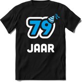 79 Jaar Feest kado T-Shirt Heren / Dames - Perfect Verjaardag Cadeau Shirt - Wit / Blauw - Maat S