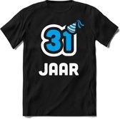 31 Jaar Feest kado T-Shirt Heren / Dames - Perfect Verjaardag Cadeau Shirt - Wit / Blauw - Maat S