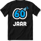 60 Jaar Feest kado T-Shirt Heren / Dames - Perfect Verjaardag Cadeau Shirt - Wit / Blauw - Maat XXL