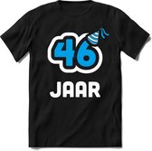 46 Jaar Feest kado T-Shirt Heren / Dames - Perfect Verjaardag Cadeau Shirt - Wit / Blauw - Maat M