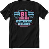 81 Jaar Legend - Feest kado T-Shirt Heren / Dames - Licht Blauw / Licht Roze - Perfect Verjaardag Cadeau Shirt - grappige Spreuken, Zinnen en Teksten. Maat 3XL