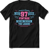 97 Jaar Legend - Feest kado T-Shirt Heren / Dames - Licht Blauw / Licht Roze - Perfect Verjaardag Cadeau Shirt - grappige Spreuken, Zinnen en Teksten. Maat XXL