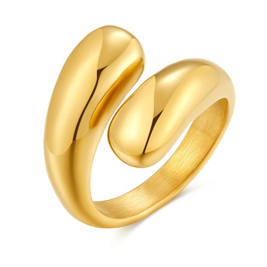 Ring Twice As Nice en acier inoxydable doré, anneau ouvert, 2 gouttes 60