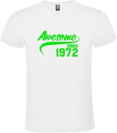 Wit T-shirt ‘Awesome Sinds 1972’ Neon Groen Maat XS