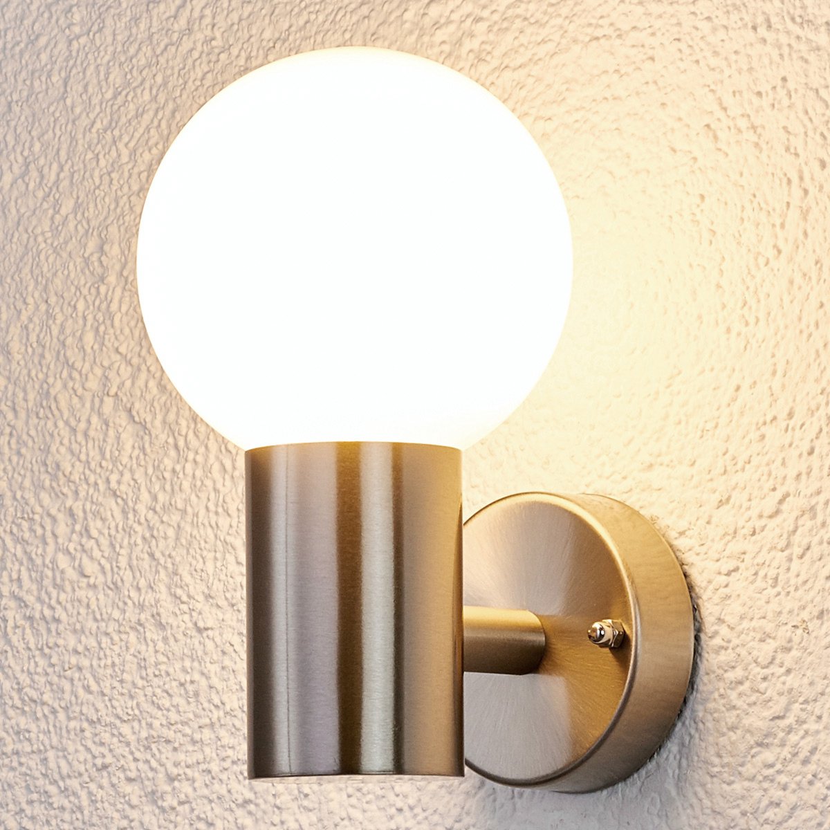Lindby - Wandlampen buiten - 1licht - roestvrij staal, polycarbonaat - H: 20.5 cm - E27 - roestvrij staal, opaalwit