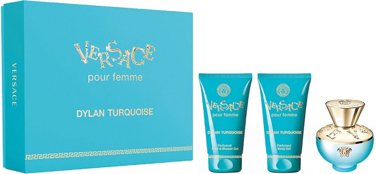 Goedkoopste Versace pour Femme Dylan Turquoise EDT 50 ml Body Lotion 50 ml Shower Gel 50 ml - Geschenkset