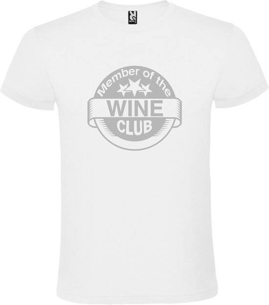 Wit T-shirt ‘Member Of The Wine Club’ Zilver Maat 4XL