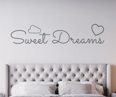 Stickerheld - Muursticker Sweet dreams - Slaapkamer - Droom zacht - Slaap lekker - Engelse Teksten - Mat Donkergrijs - 37.1x175cm