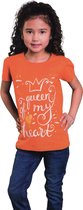 Oranje Meisjes T-shirt  - Queen of my heart -  Voor Koningsdag - Holland - Maat: 86/92