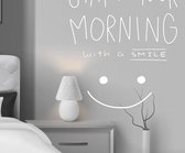 Stickerheld - Muursticker "Start your morning with a smile" Quote - Slaapkamer - inspirerend - Engelse Teksten - Mat Wit - 65.4x55cm