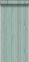 krijtverf vliesbehang smalle houten sloophout planken vergrijsd zee groen - 128852 van ESTAhome
