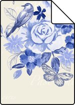 Proefstaal ESTAhome behang bloemen en vogels delfts blauw - 138124 - 26,5 x 21 cm
