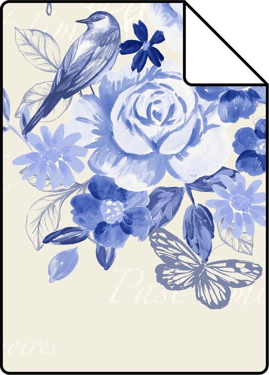 ESTAhome A4 proefstaal van behang bloemen en vogels delfts blauw - - 21 x cm | bol.com