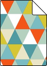 ESTAhome A4 proefstaal van behang driehoekjes oranje, mintgroen en olijfgroen - 128708 - 21 x 26 cm