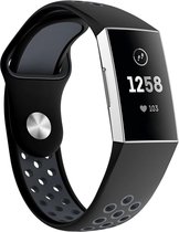 Siliconen Smartwatch bandje - Geschikt voor  Fitbit Charge 3 sport bandje - zwart grijs - Maat: L - Horlogeband / Polsband / Armband